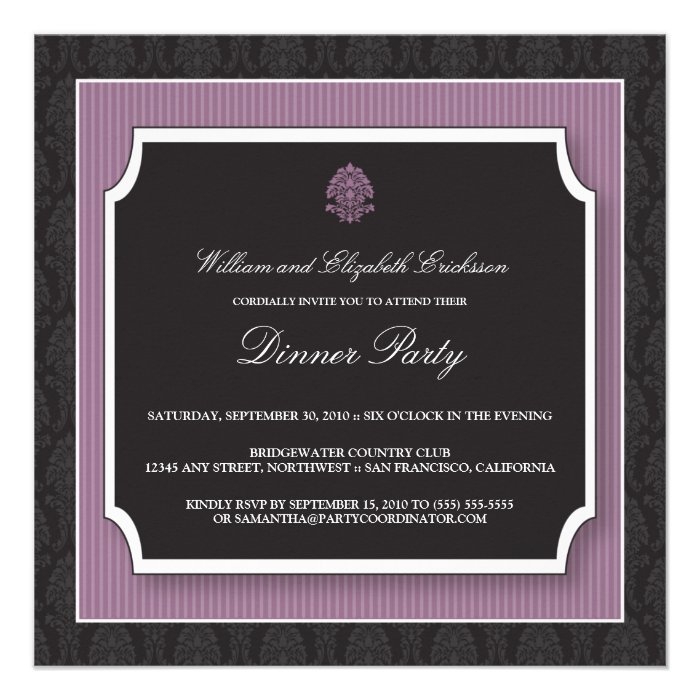 Elegant Damask Dinner Party Invitation (purple)