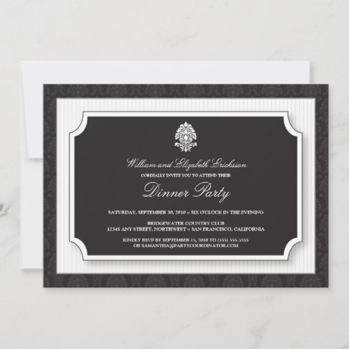 Elegant Damask Dinner Party Invitation (white)