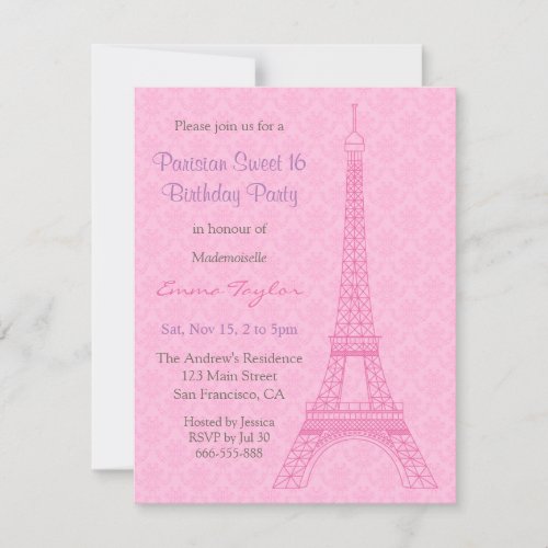 Elegant Damask Eiffel Tower Paris Birthday Party Invitation