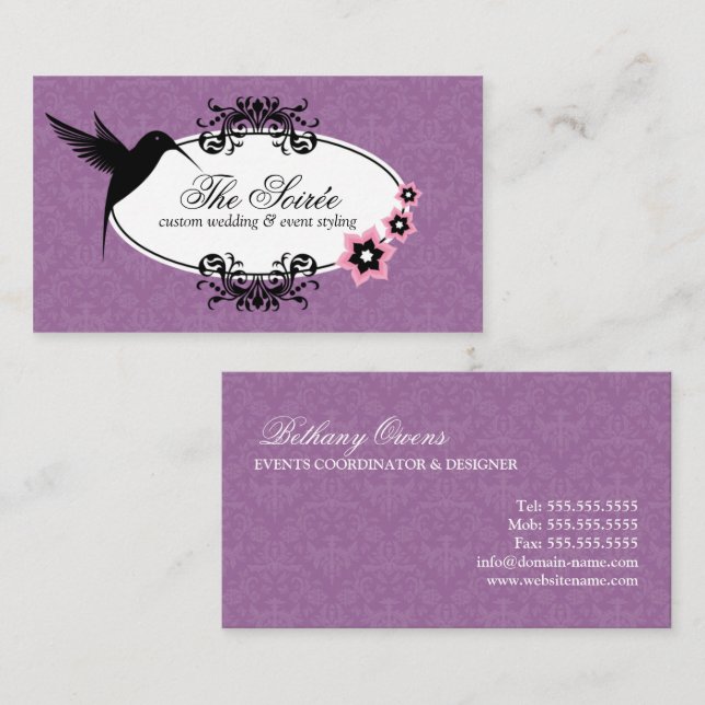 Elegant Damask Event Coordinator Business Card (Front/Back)