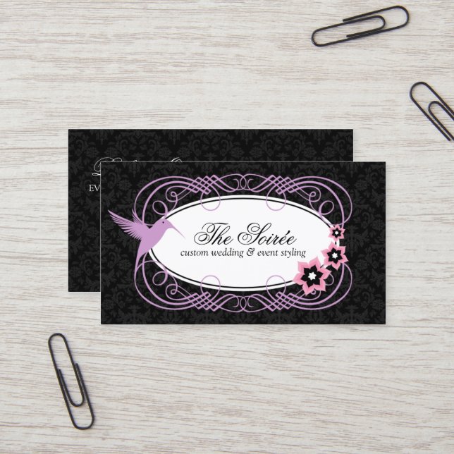 Elegant Damask Event Coordinator Business Card (Front/Back In Situ)