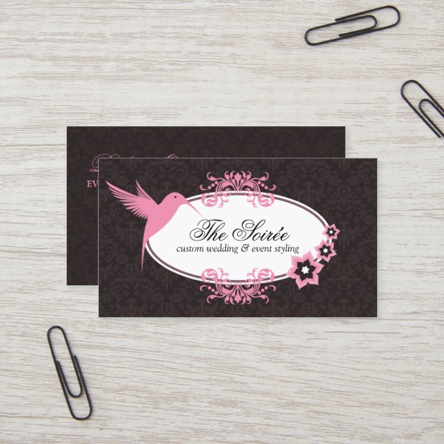 Elegant Damask Event Coordinator Business Card (Front/Back In Situ)
