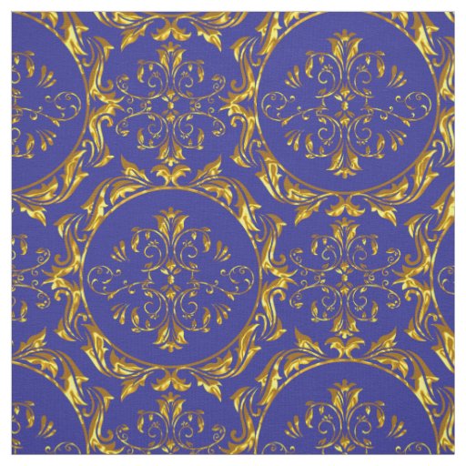 Elegant Damask Fabric Navy Blue