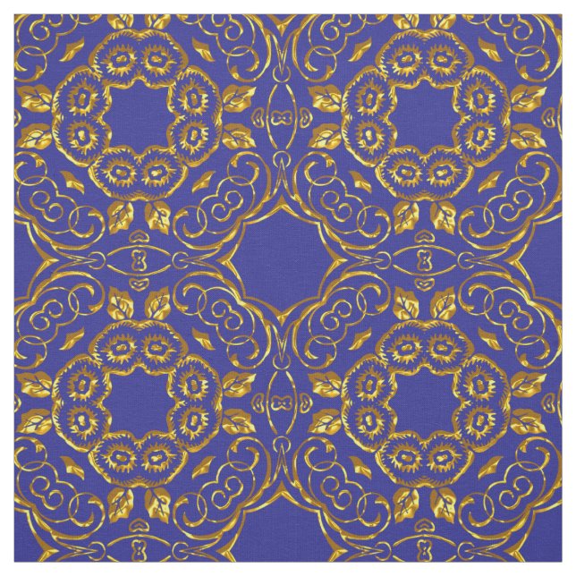 Elegant Damask Fabric Navy Blue (Swatch)
