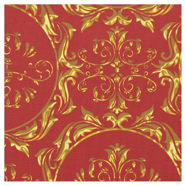 Elegant Damask Fabric Red (Close Up)
