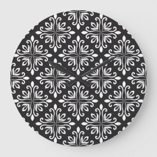 Elegant Damask: Floral Art Deco Large Clock