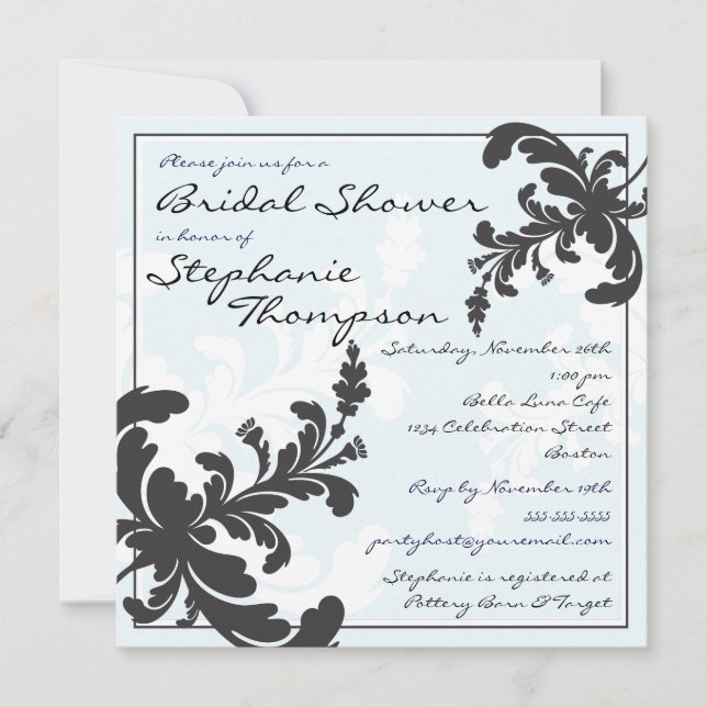 Elegant Damask Floral Bridal Shower Invitation (Front)