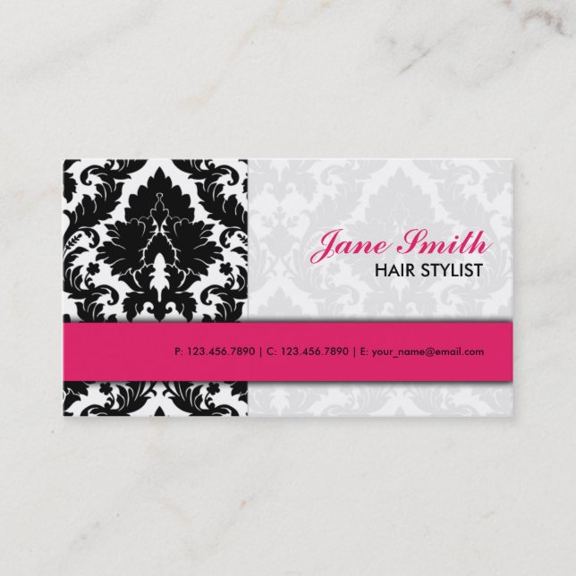 Elegant Damask Floral Pattern Modern Stylish Pink Business Card (Front)