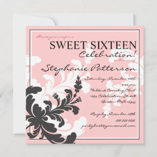 Elegant Damask Floral Sweet Sixteen Invitation