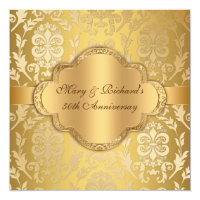 Elegant Damask Floral Swirl Gold 50th Anniversary Invitation