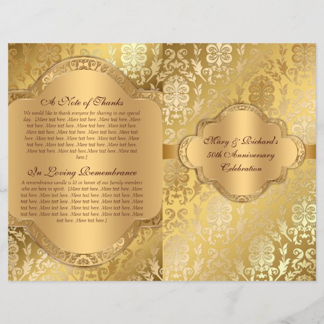 Elegant Damask Floral Swirl Gold Program (Front)