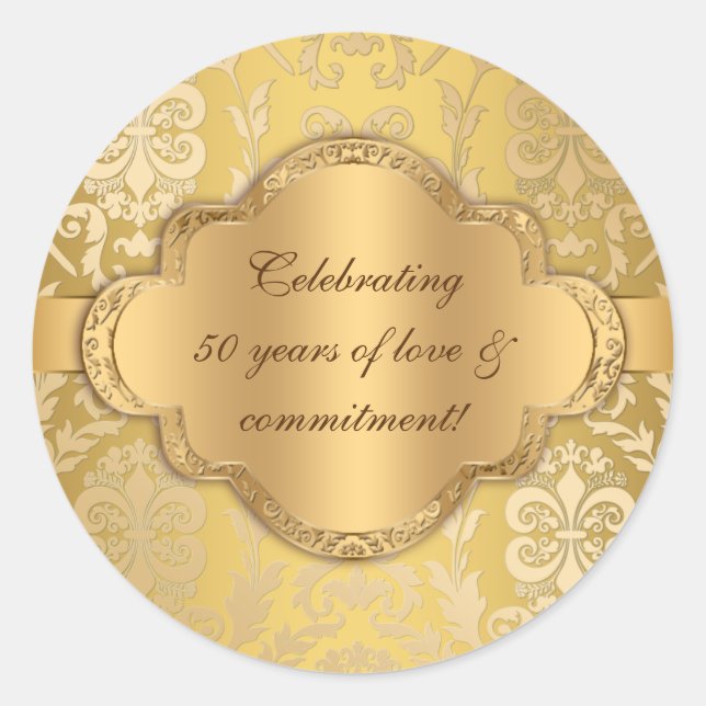 Elegant Damask Floral Swirl Gold Sticker (Front)