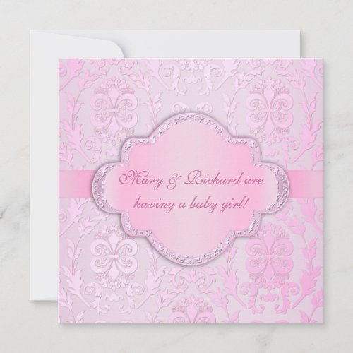 Elegant Damask Floral Swirl Pink Baby Shower Personalized Invite