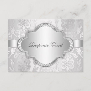 Elegant Damask Floral Swirl Silver RSVP Card