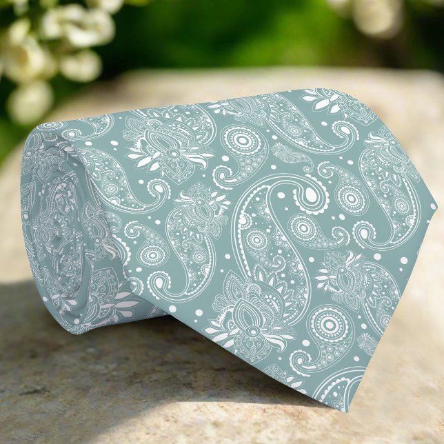 Elegant Damask Flower On Light Green Background Neck Tie (Creator Uploaded)