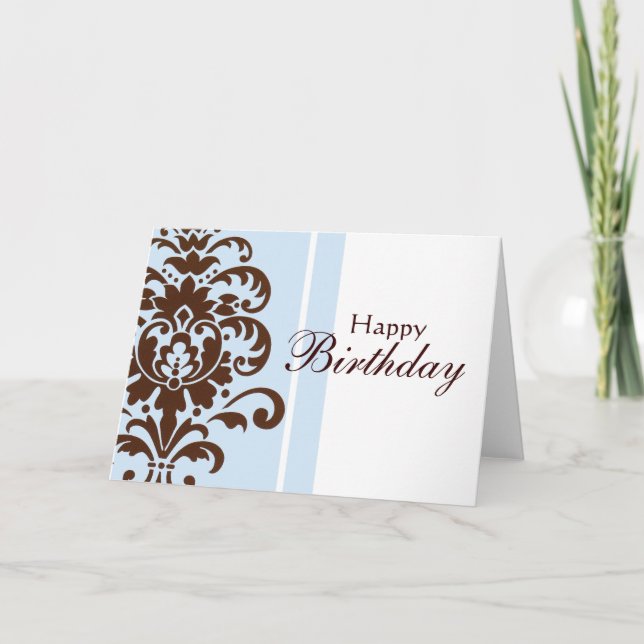 Elegant Damask for Happy Birthday - Customized Card (Front)
