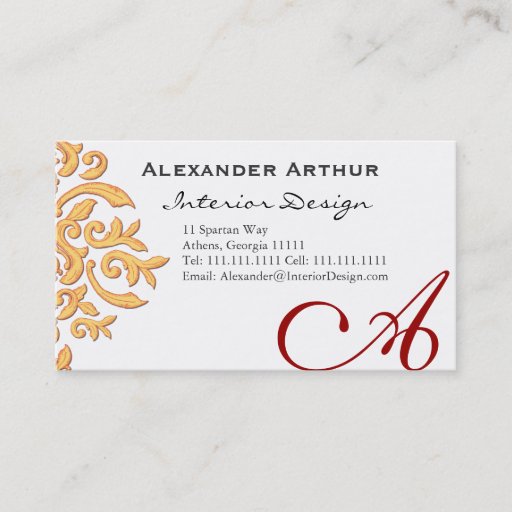 Customizable Elegant Damask for Interior Decorator, Restaurant Business Card