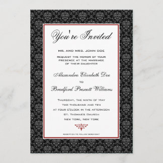 Elegant Damask Formal Wedding Invitation :: black