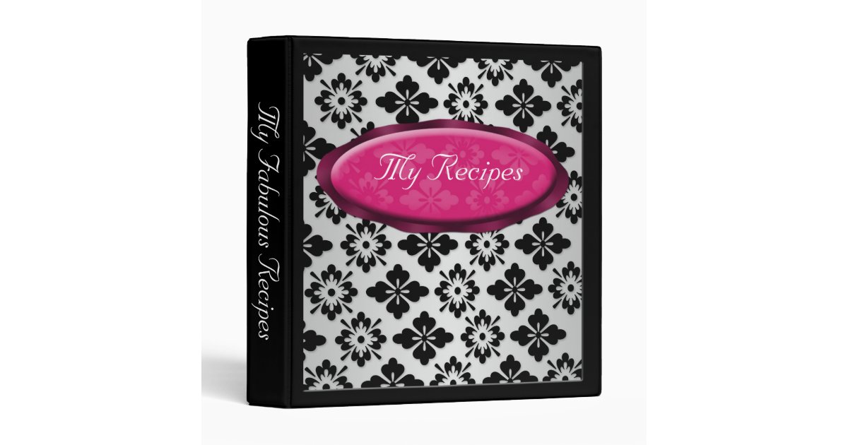 Elegant damask fuchsia personalized recipe binder zazzle