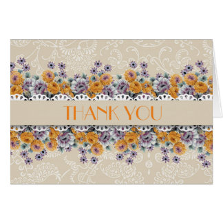 Elegant Damask Garden Flowers Beige Thank you card
