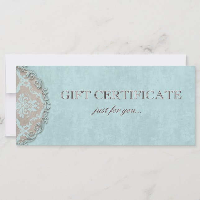 Elegant Damask Gift Certificate Vintage Style (Front)
