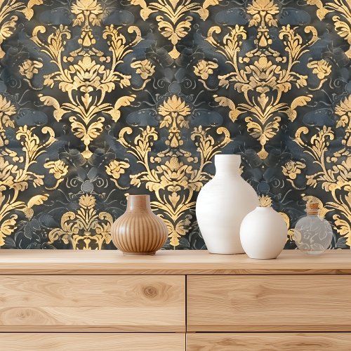 Elegant Damask Gold And Black Wallpaper