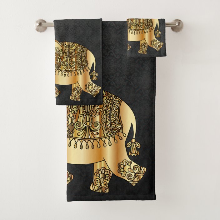 Elegant Damask Gold Paisley Elephant Bath Towel Set Zazzle