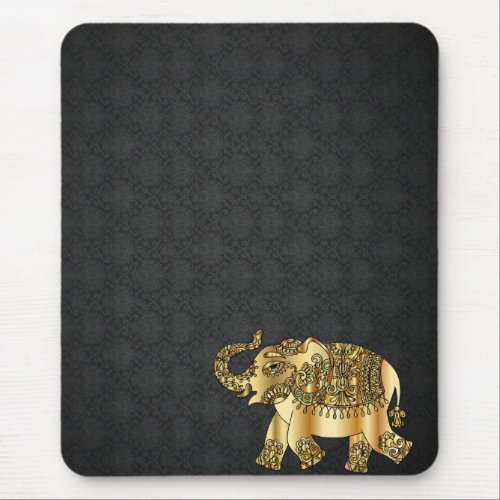 Elegant  Damask Gold Paisley Elephant  Mouse Pad