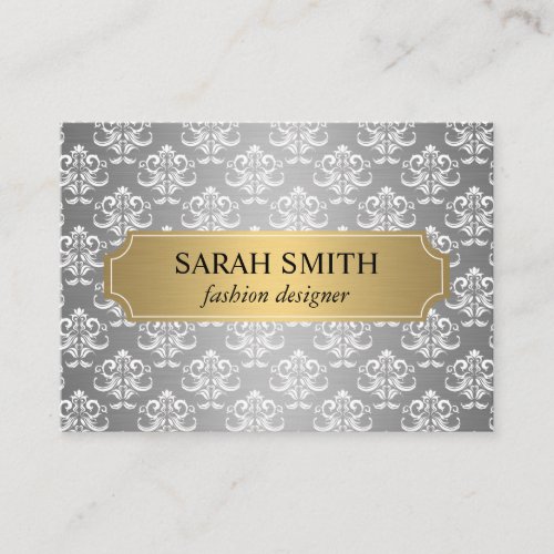 Elegant Damask  Gold Silver Metallic Business Card