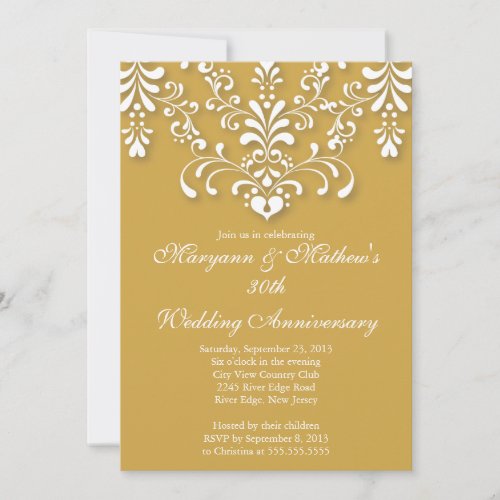 Elegant Damask Gold Wedding Anniversary Invitation