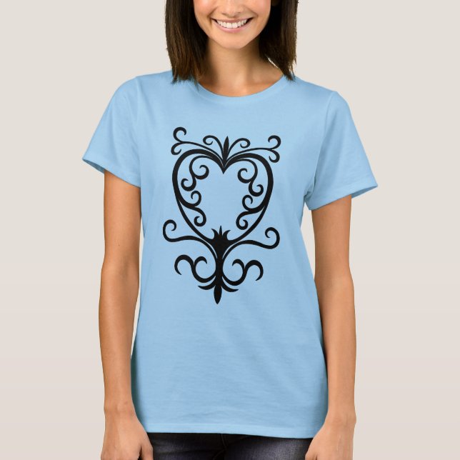 Elegant damask gothic scrollwork heart T-Shirt (Front)