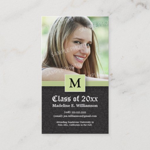 Customizable Elegant Damask Graduation Status Card (mint) Business Card