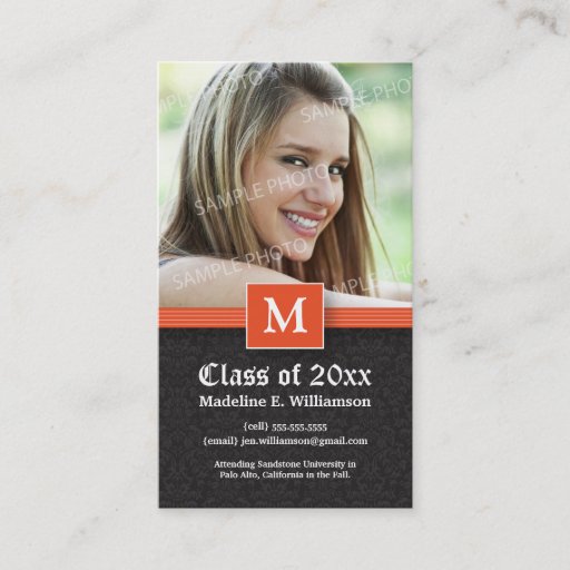 Customizable Elegant Damask Graduation Status Card (orange) Business Card