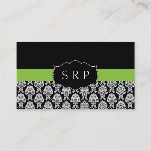 Customizable Elegant Damask Green Monogram Business Card