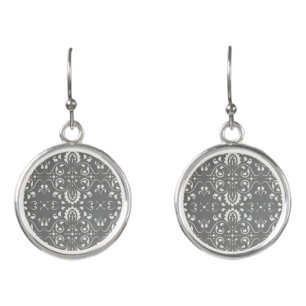 Elegant damask grey earrings