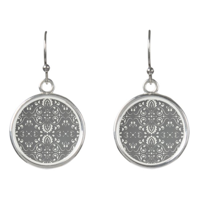 Elegant damask grey earrings (Front)