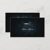elegant damask hair stylist hairstylist teal blue business card (Front/Back)