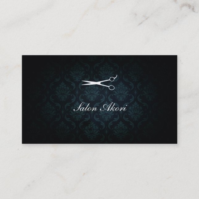 elegant damask hair stylist hairstylist teal blue business card (Front)