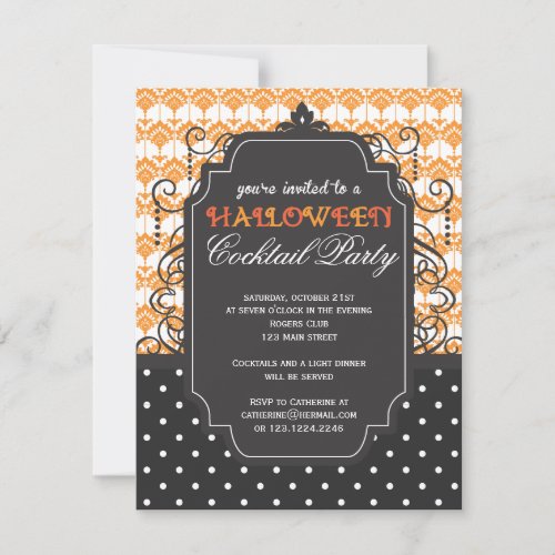 Elegant Damask Halloween Cocktail Party Custom Invitation