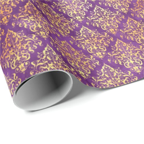 Elegant Damask Halloween Spell Gold Purple Pattern Wrapping Paper