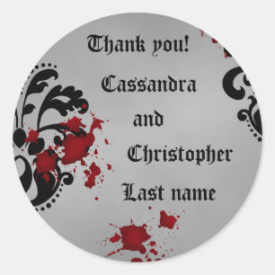 Elegant damask Halloween wedding thank you Classic Round Sticker