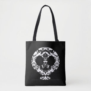 Elegant Damask Lace Goth Skull Tote
