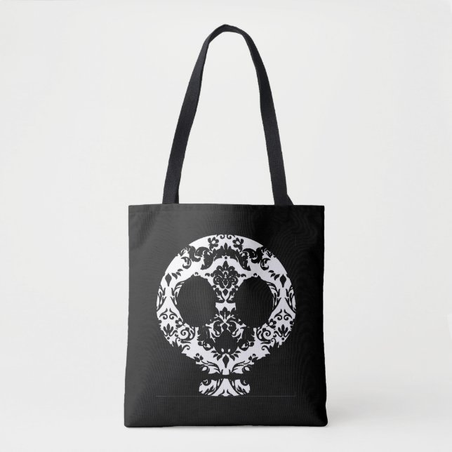 Elegant Damask Lace Goth Skull Tote (Front)