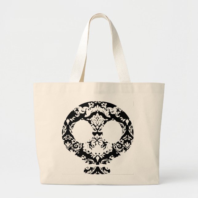 Elegant Damask Lace Goth Skull Tote (Front)