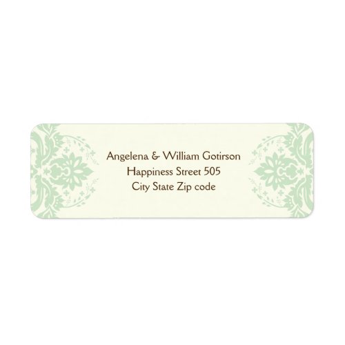 Elegant damask mint green brown ivory wedding label