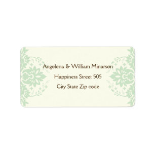 Elegant damask mint green, brown, ivory wedding label