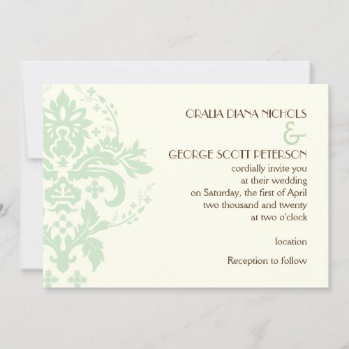 Elegant damask mint green, ivory wedding personalized announcement