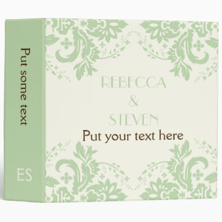 Elegant damask mint green, ivory wedding planner binder