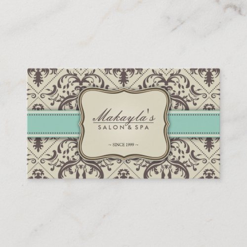 Elegant Damask Modern Brown, Green and Beige Business Card Templates