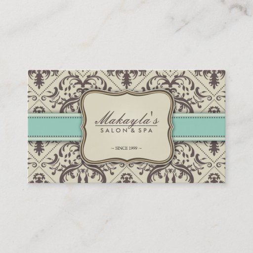 Customizable Elegant Damask Modern Brown, Green and Beige Business Card Templates